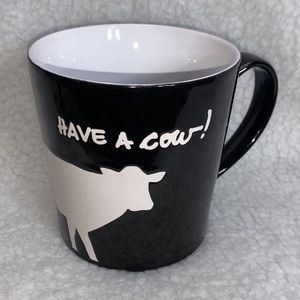 Clay Art large coffee cup mug black and white Have a Cow STAIN